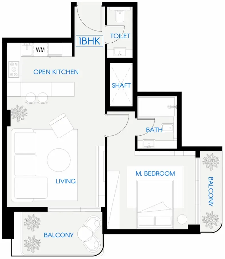 Celestara Residences 1 bed floor plan, 746 sqft