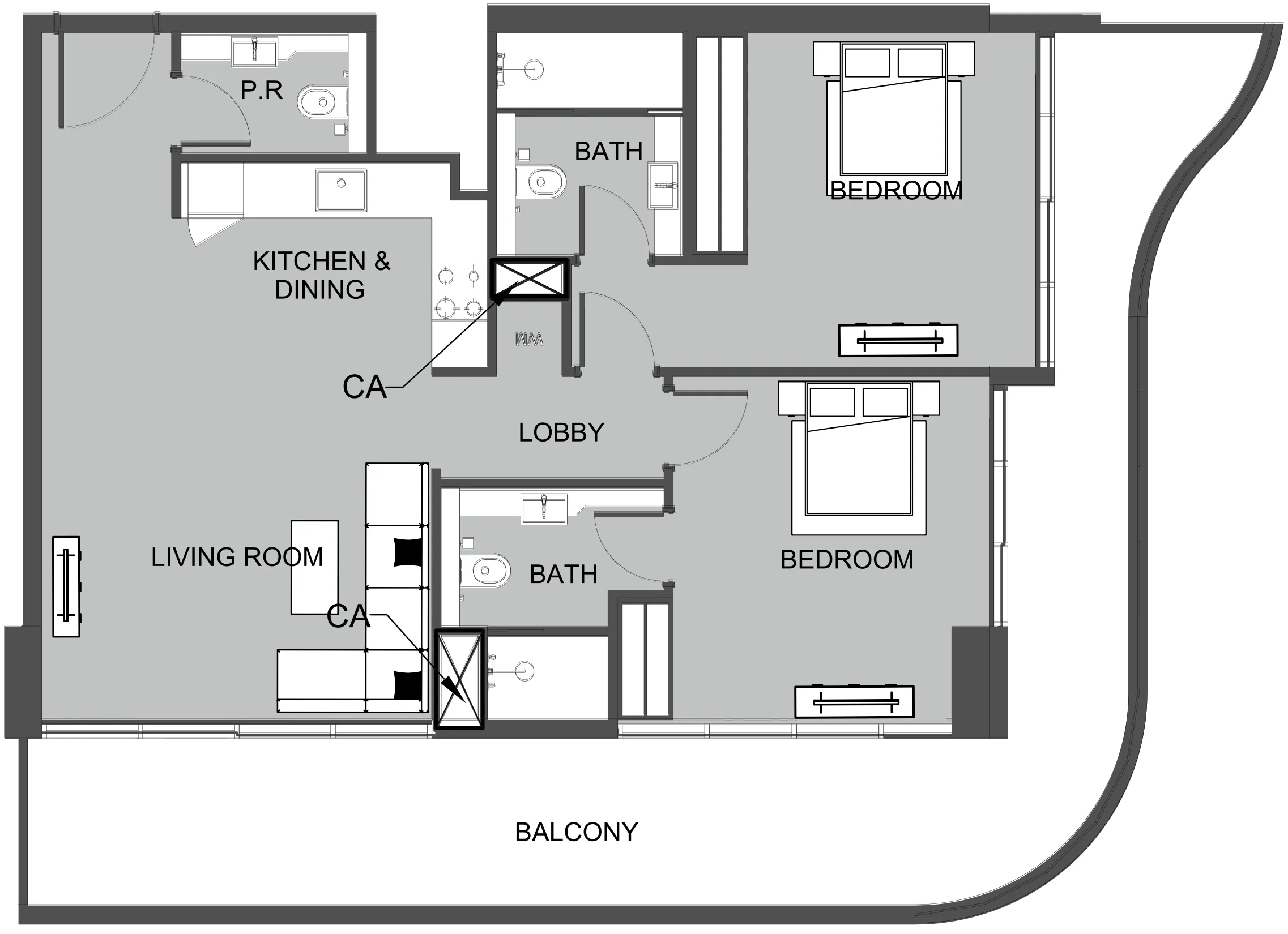 The Boulevard 2 bed floor plan, 1,214 sqft