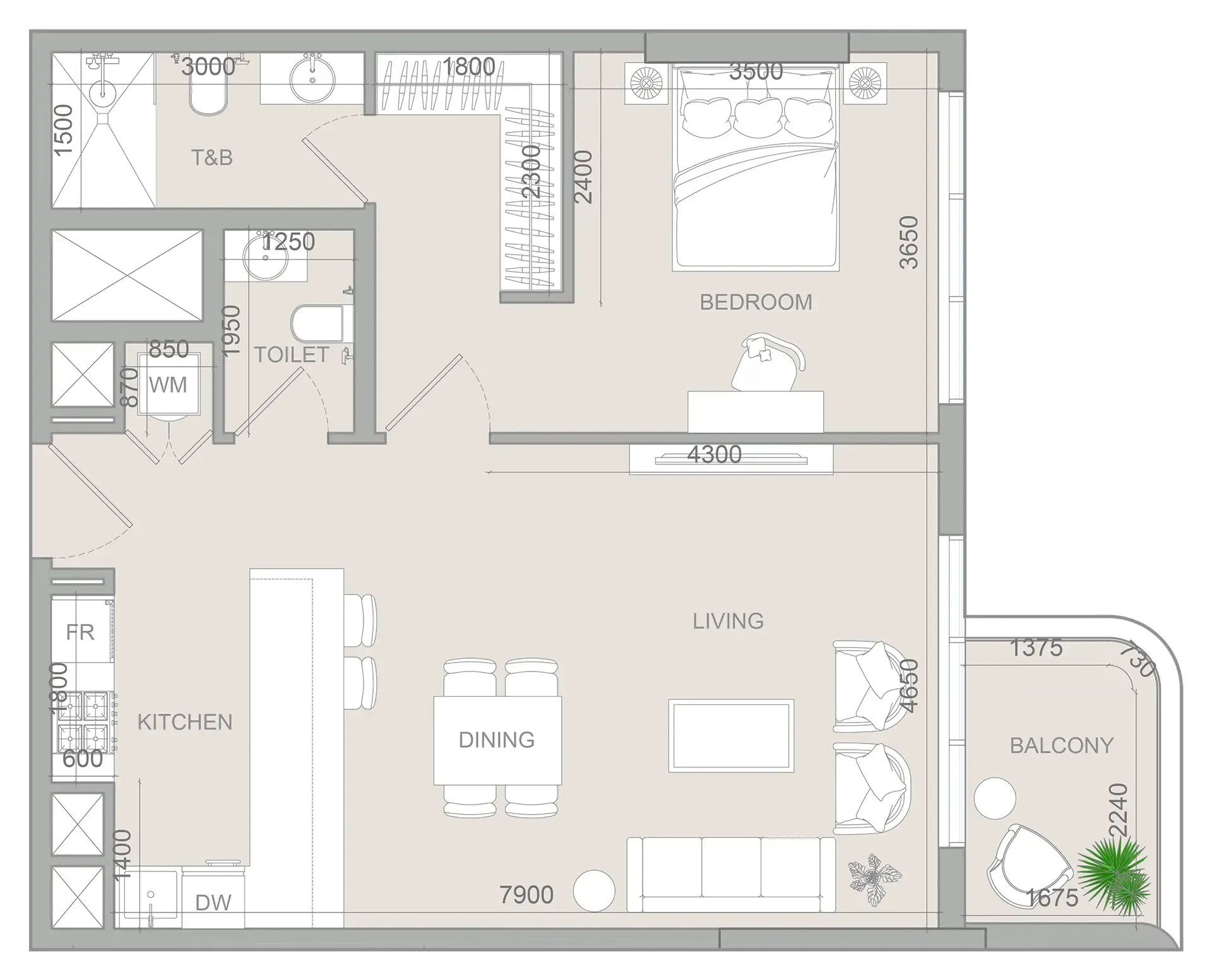 S1LV1ANA Park 1 bed floor plan, 832 sqft