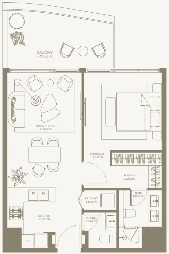 AYA Beachfront Residences 1 bed floor plan, 700 – 747 sqft