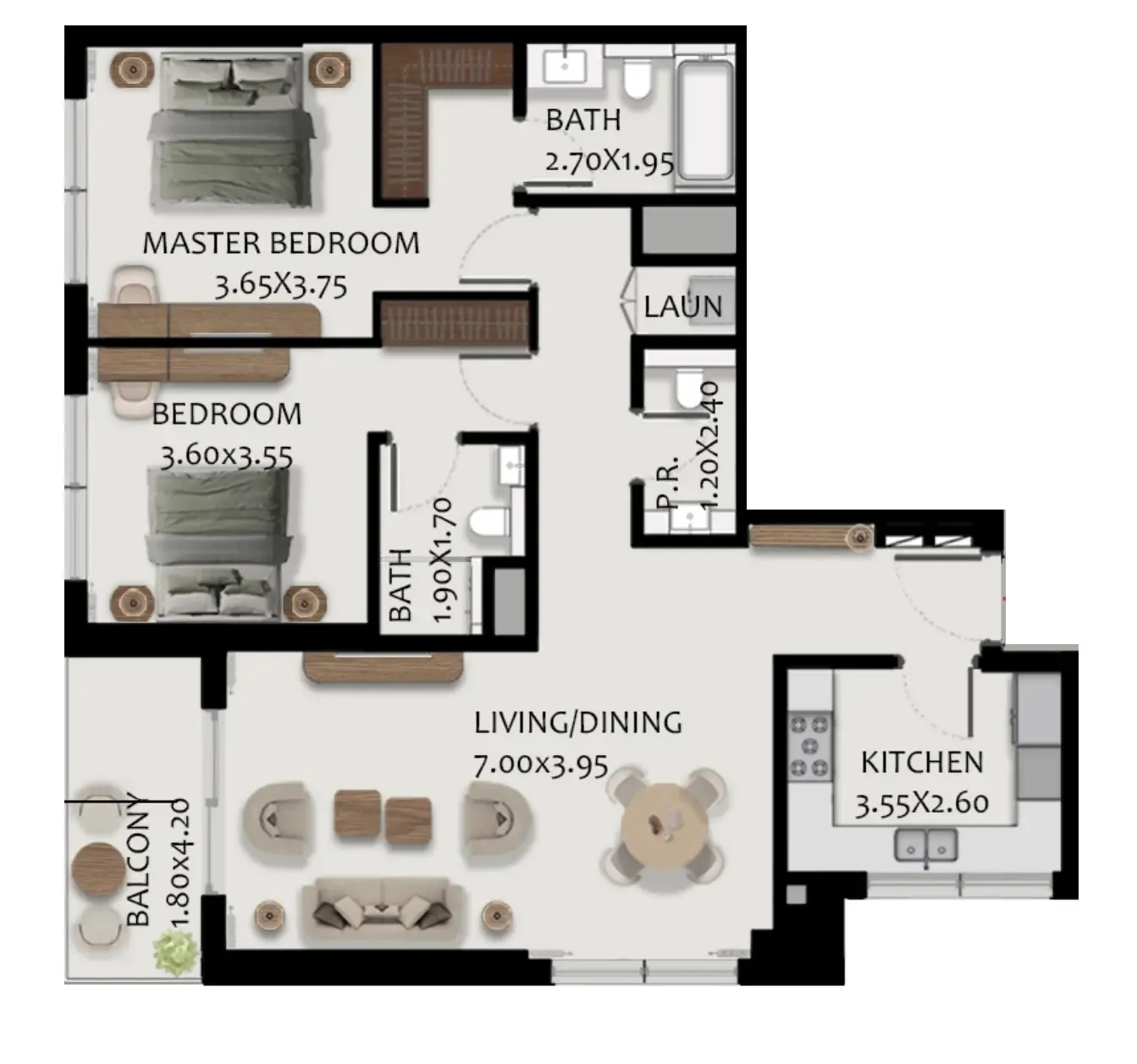 Boulevard Park at Wasl Gate 2 bed floor plan, 1,296 sqft