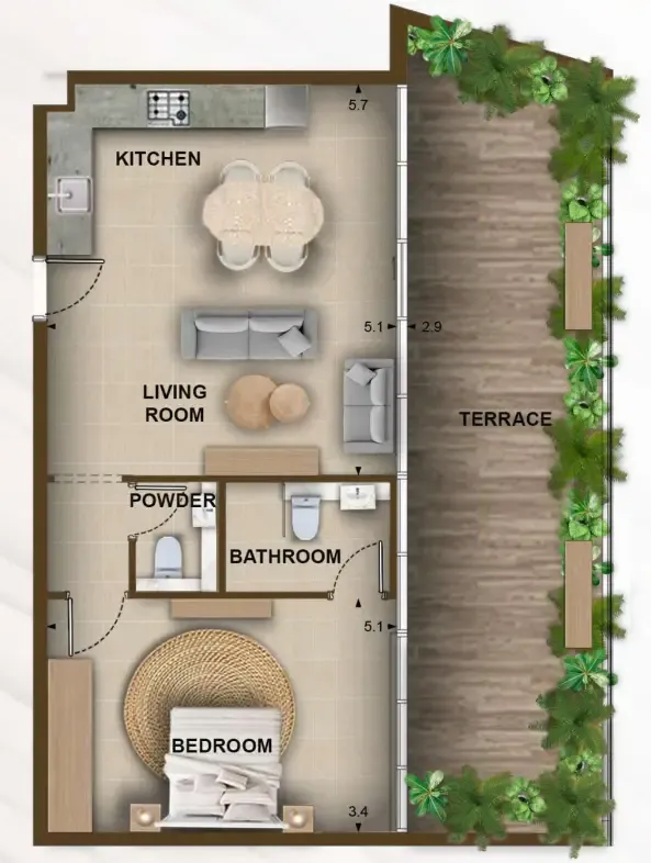 105 Residences by Kamdar 1 bed floor plan, 1,006 sqft