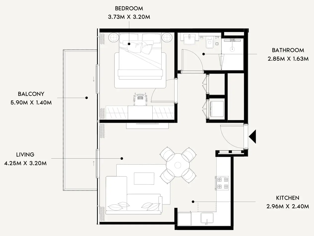 Azizi Wares 1 bed floor plan, 630 sqft