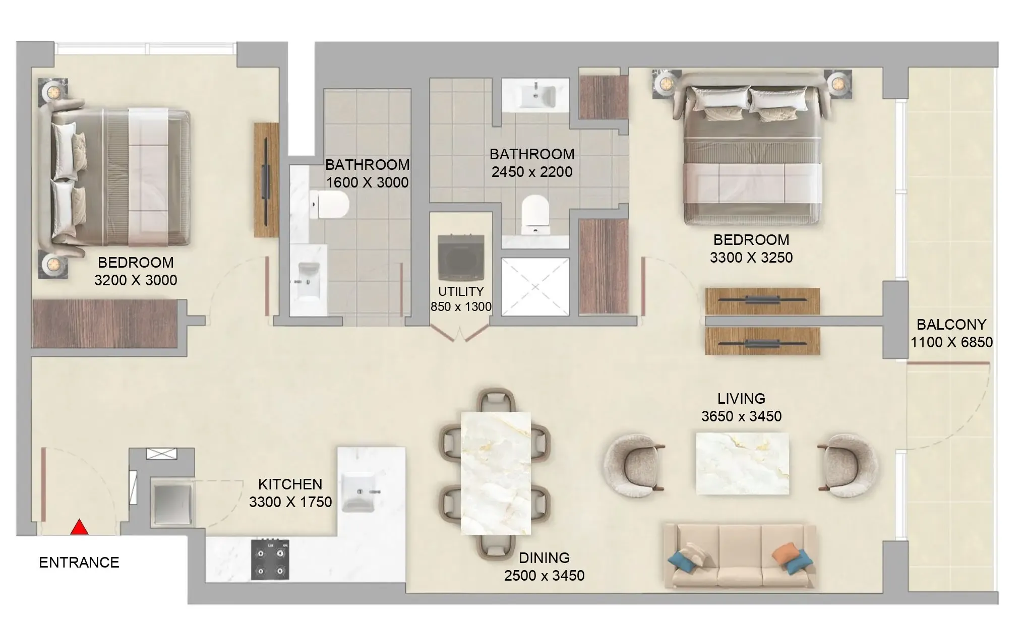 The Woods Abode at Sobha Sanctuary 2 bed floor plan, 964 sqft