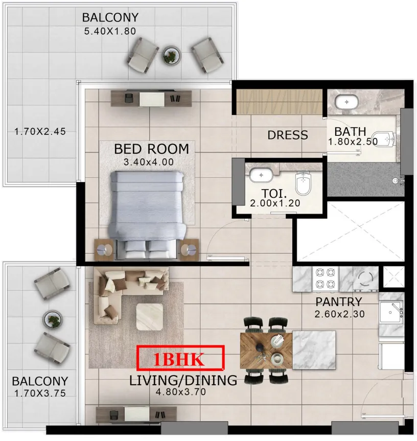 Arlington Park 1 bed floor plan, 826 sqft