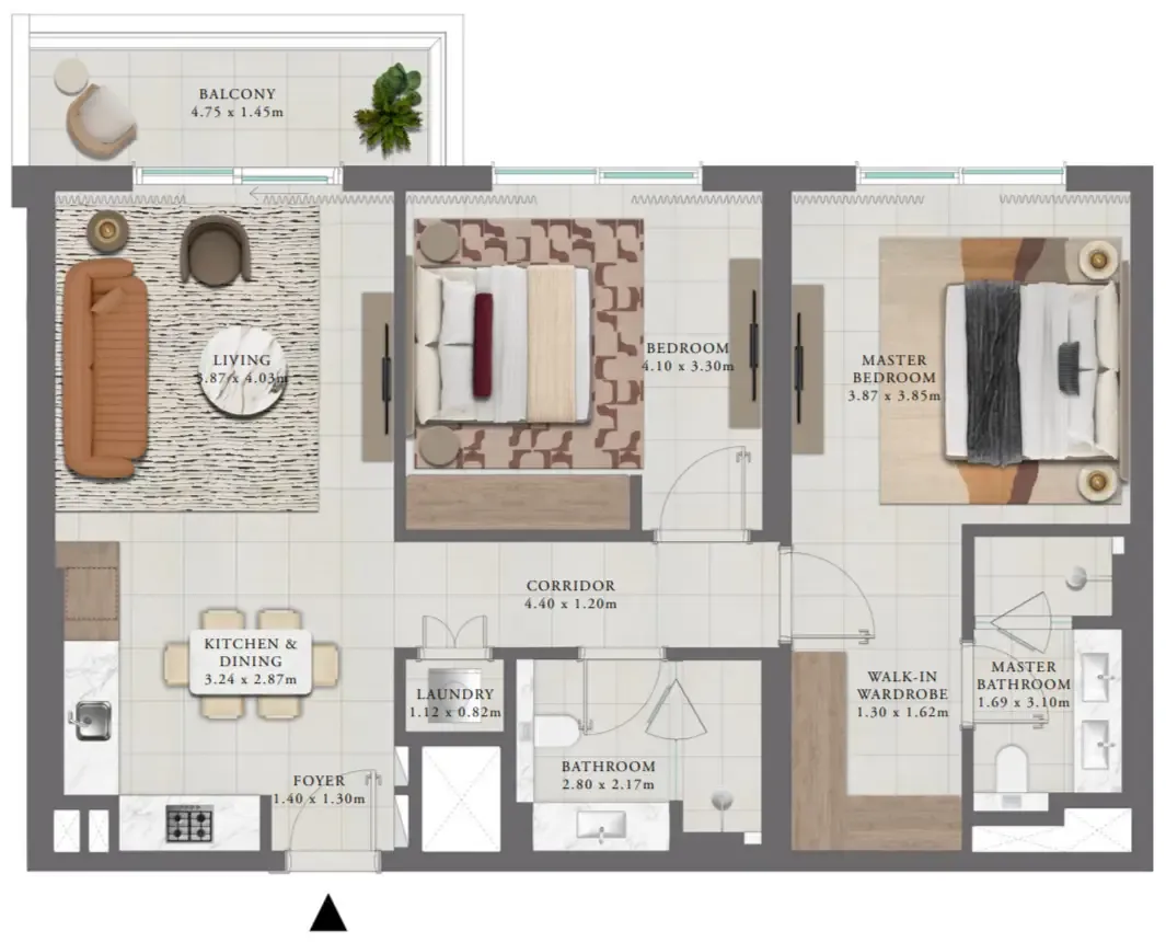 Golf Trails 2 bed floor plan, 1,096 sqft