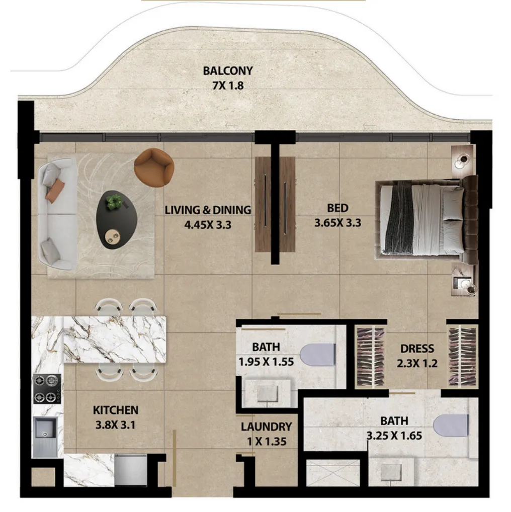 Marquis Horizon 1 bed floor plan, 709 – 783 sqft