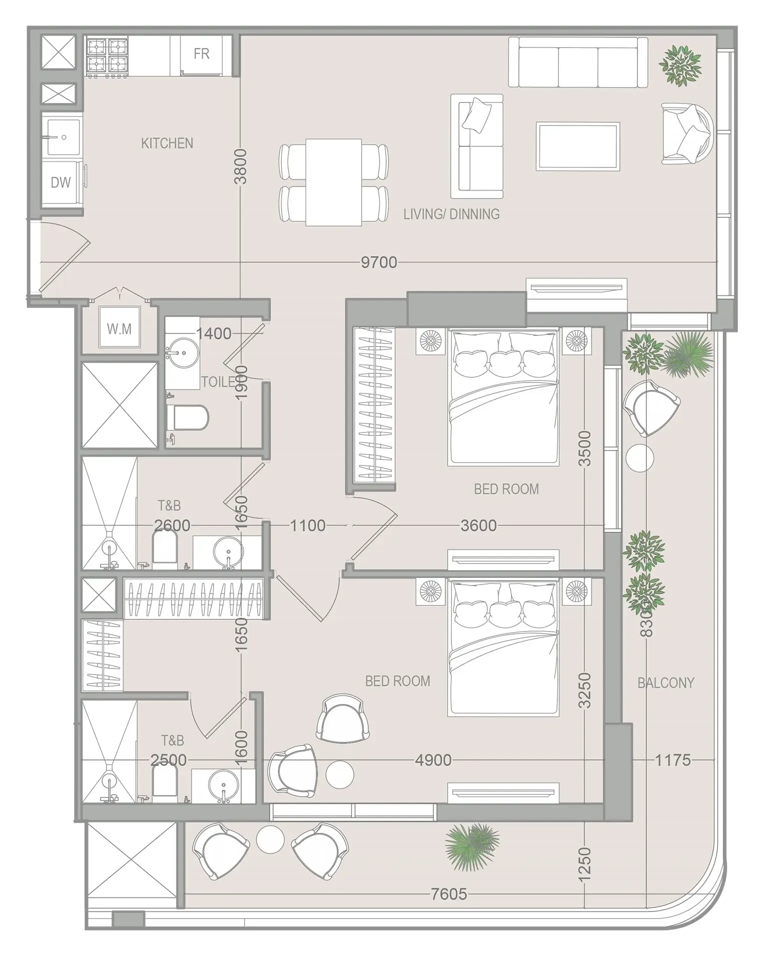 VERDAN1A 5 2 bed floor plan, 1,237 sqft