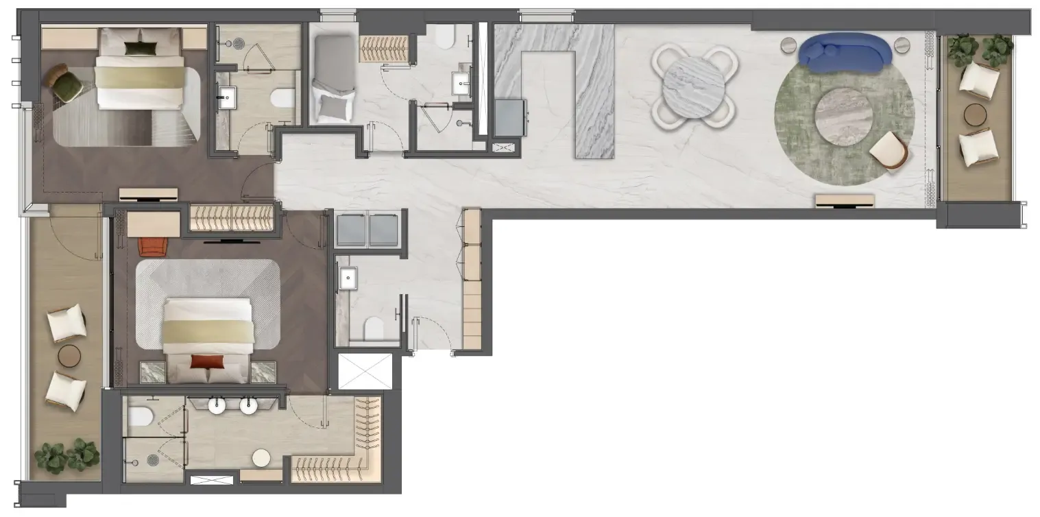 Mas Barsha Residency 2 bed floor plan, 1,585 sqft