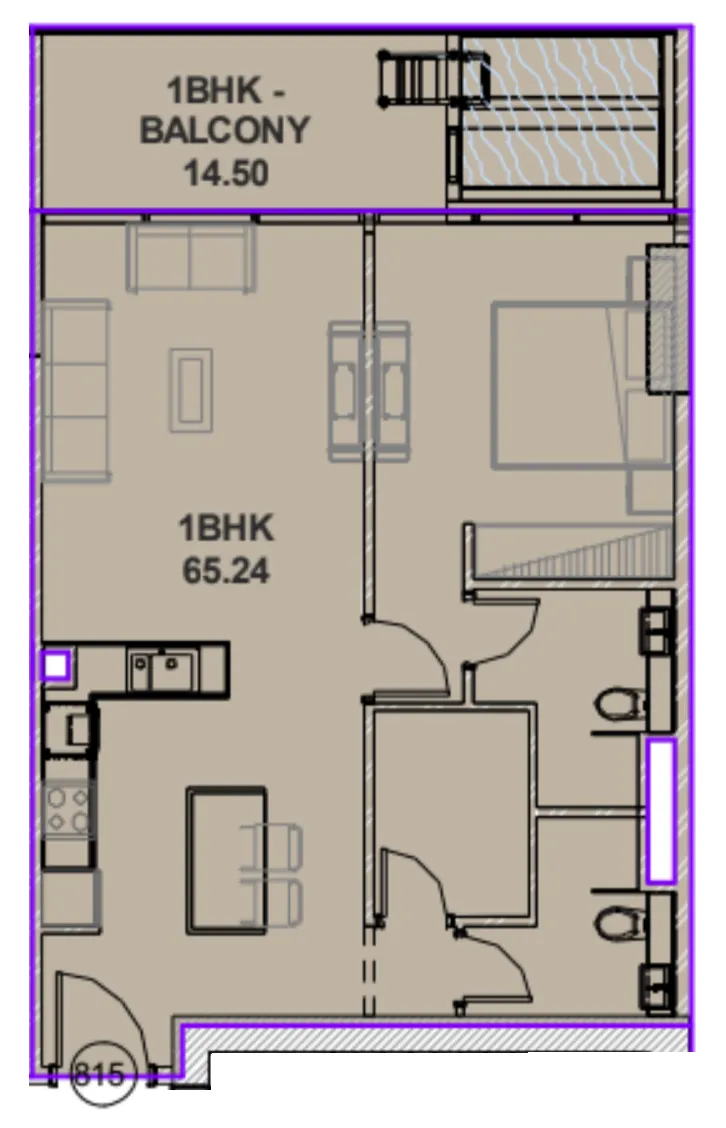 Lucky Oasis Residence 1 bed floor plan, 858 sqft
