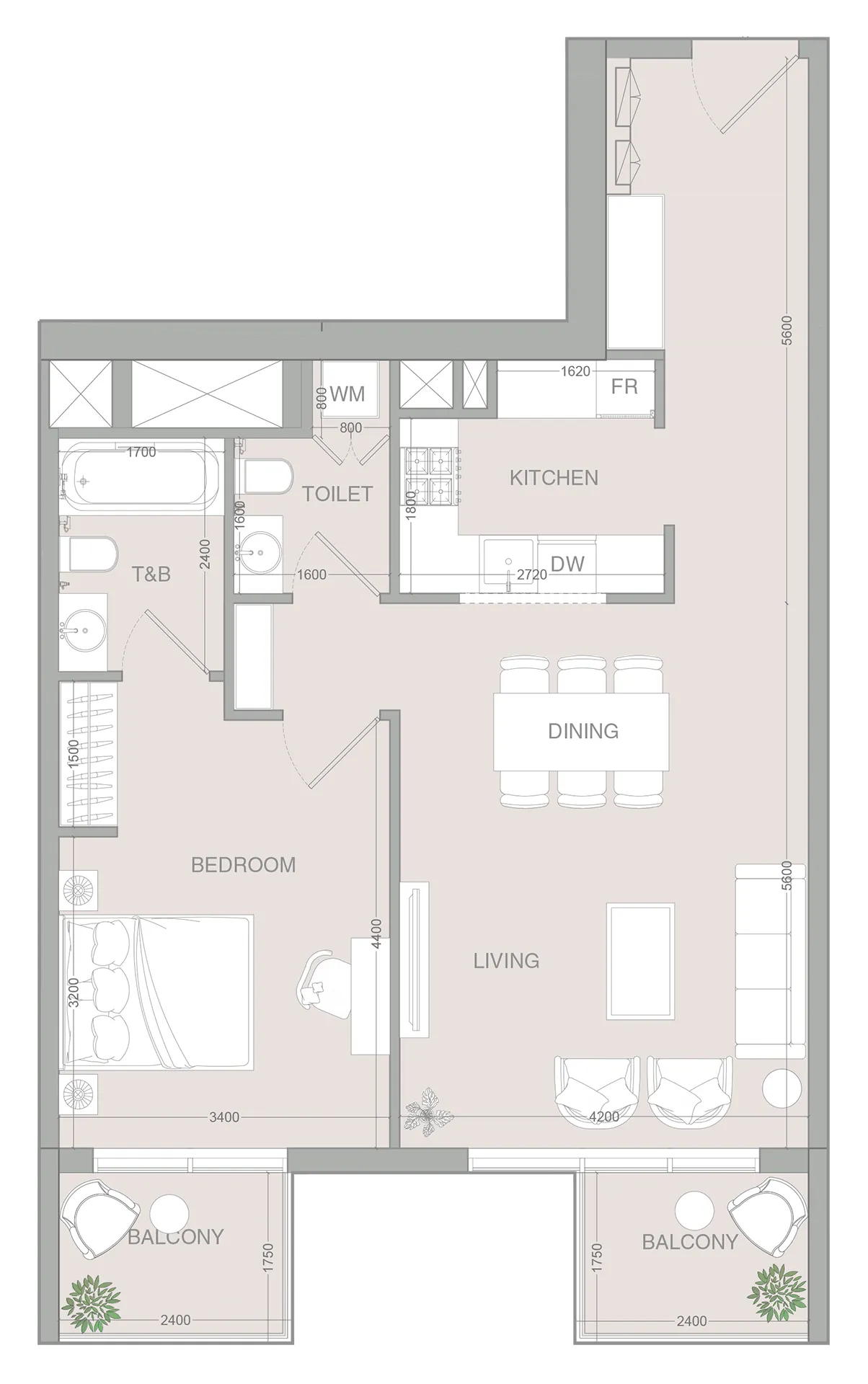 V1STARA House 2 1 bed floor plan, 859 sqft