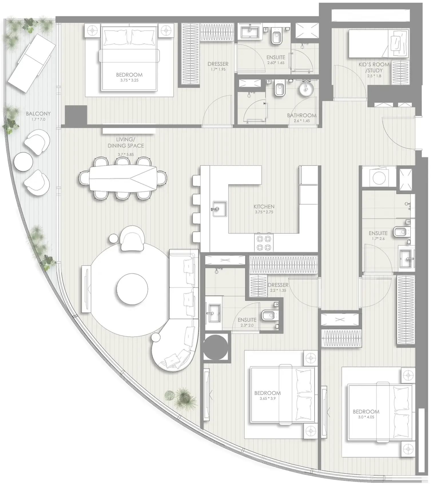 Sol Luxe 3 bed floor plan, 1,721 sqft