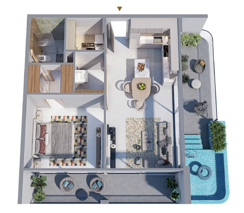 Blossom 76 1 bed floor plan, 1,041 sqft