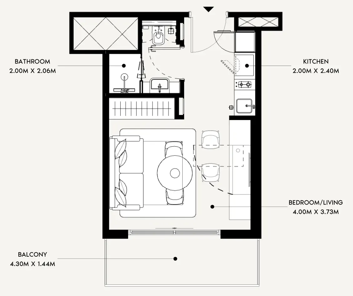 Azizi Leily Studio floor plan, 340 sqft
