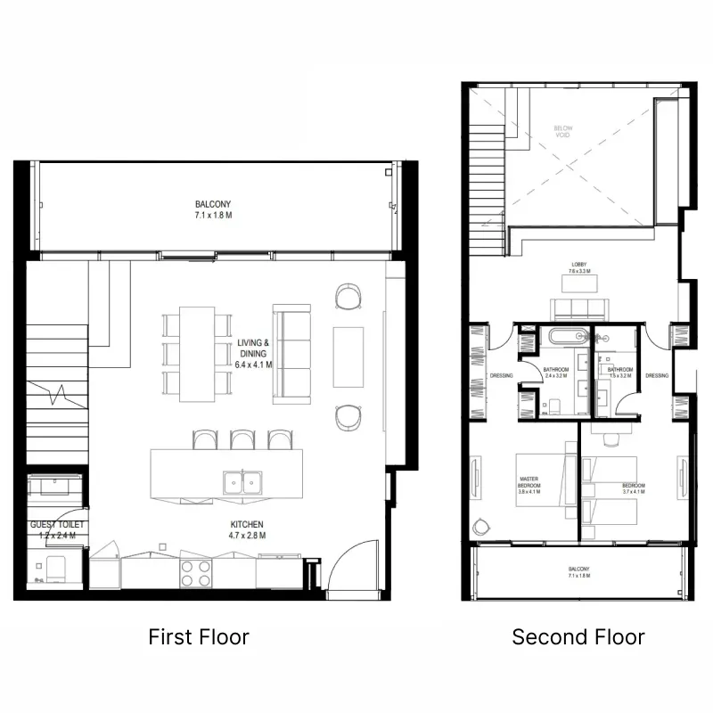 il teatro Residences 1 and 2 2 bed floor plan, 2,200 sqft