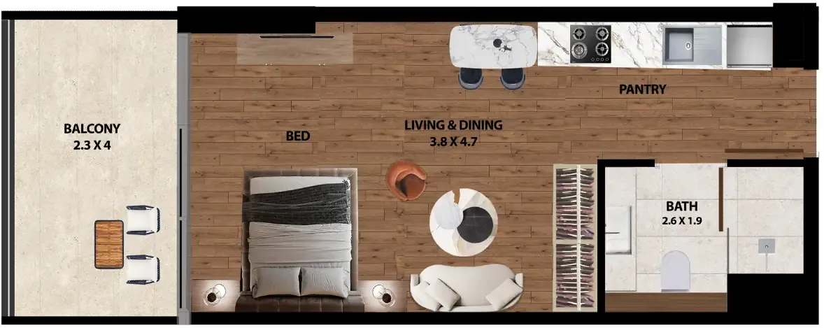 Marquis One Studio floor plan, 443 sqft
