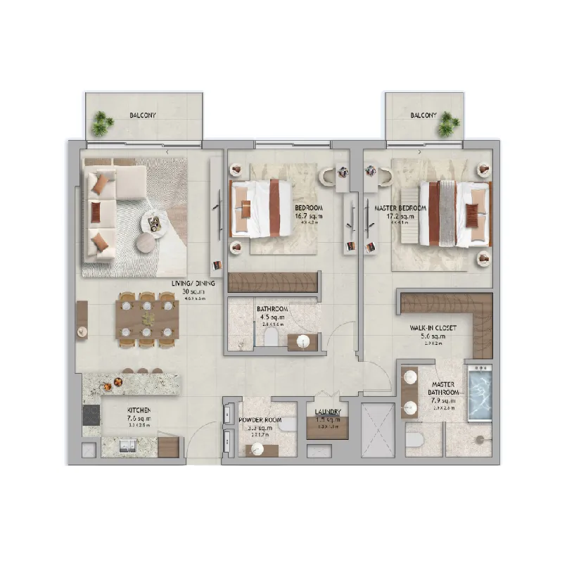 The Wilds Residences 2 bed floor plan, 1,435 – 1,511 sqft