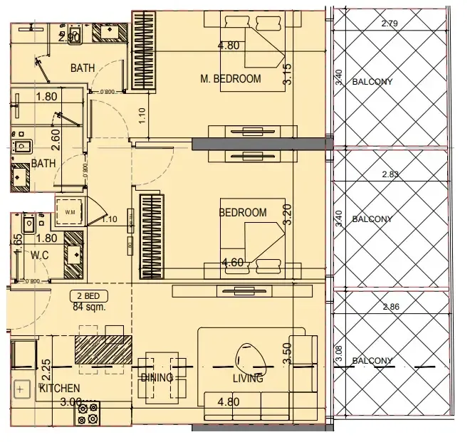 Project Maybach 2 bed floor plan, 1,213 sqft