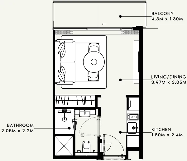 Azizi Milan Studio floor plan, 326 sqft