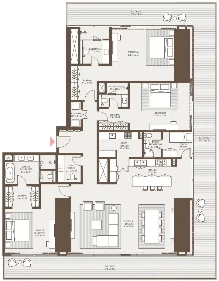 Akala Residences 3 bed floor plan, 3,654 sqft