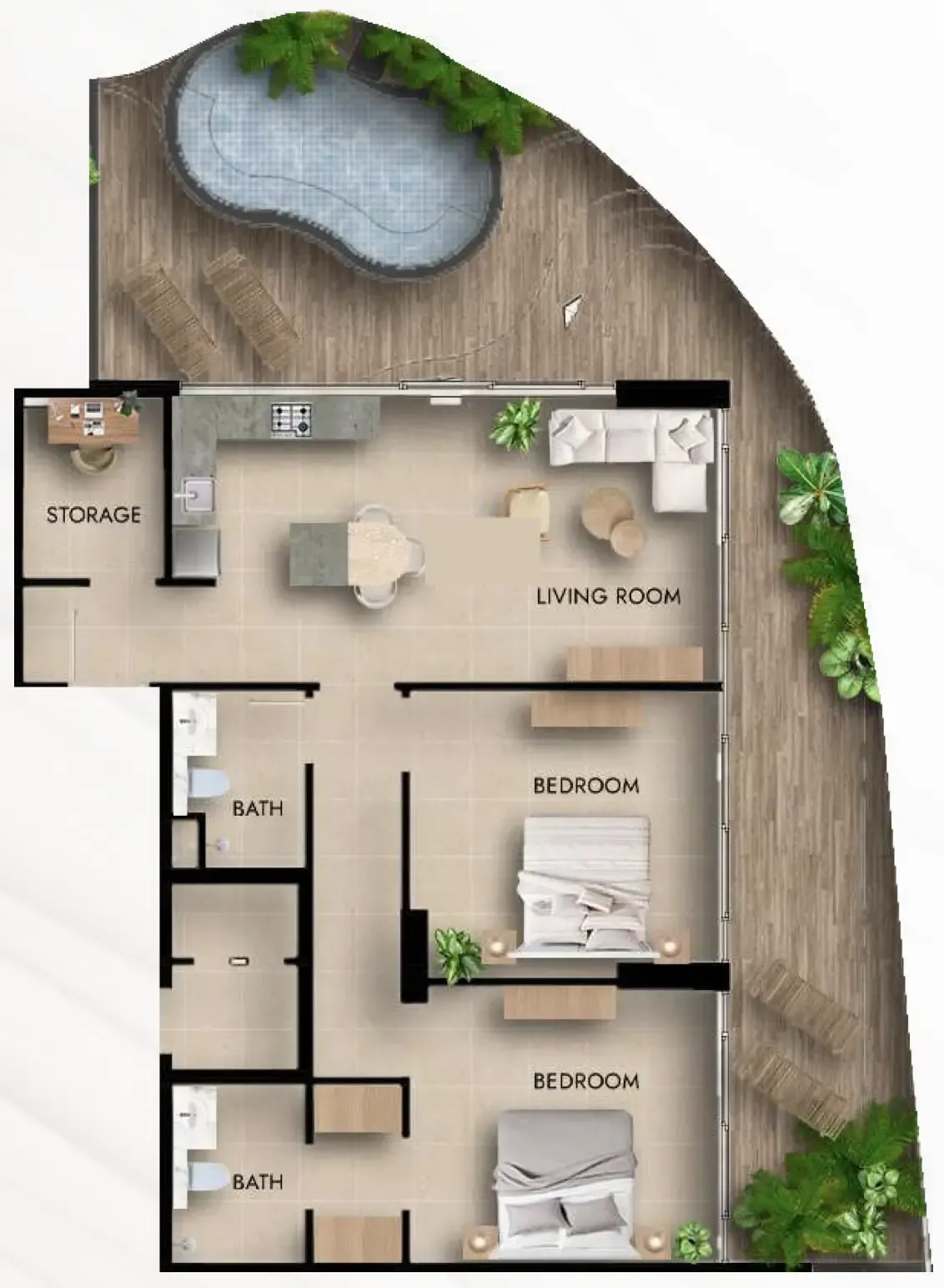 Parkside Boulevard 2 bed floor plan, 1,682 – 1,689 sqft