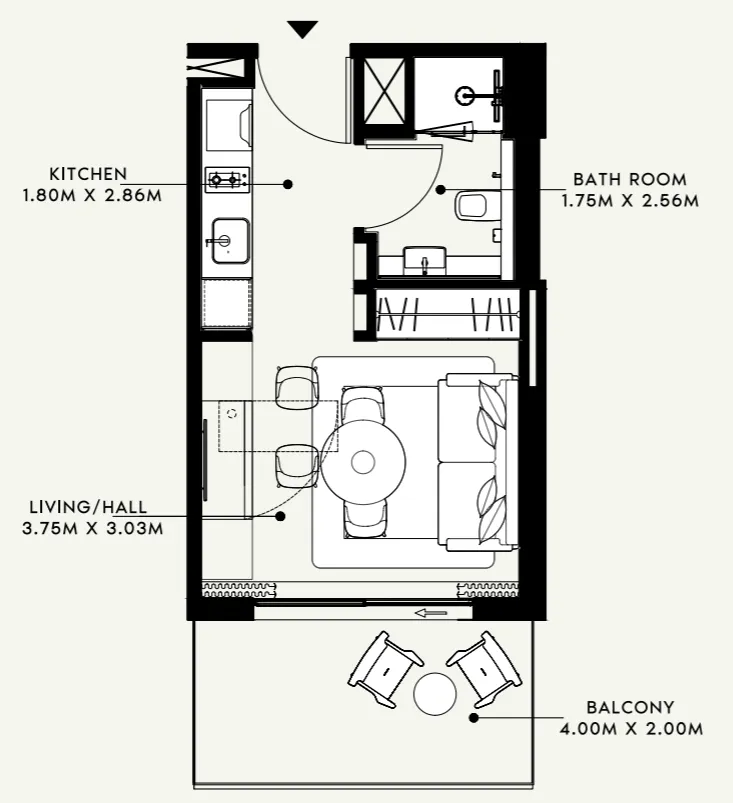 Azizi Venice Studio floor plan, 364 sqft