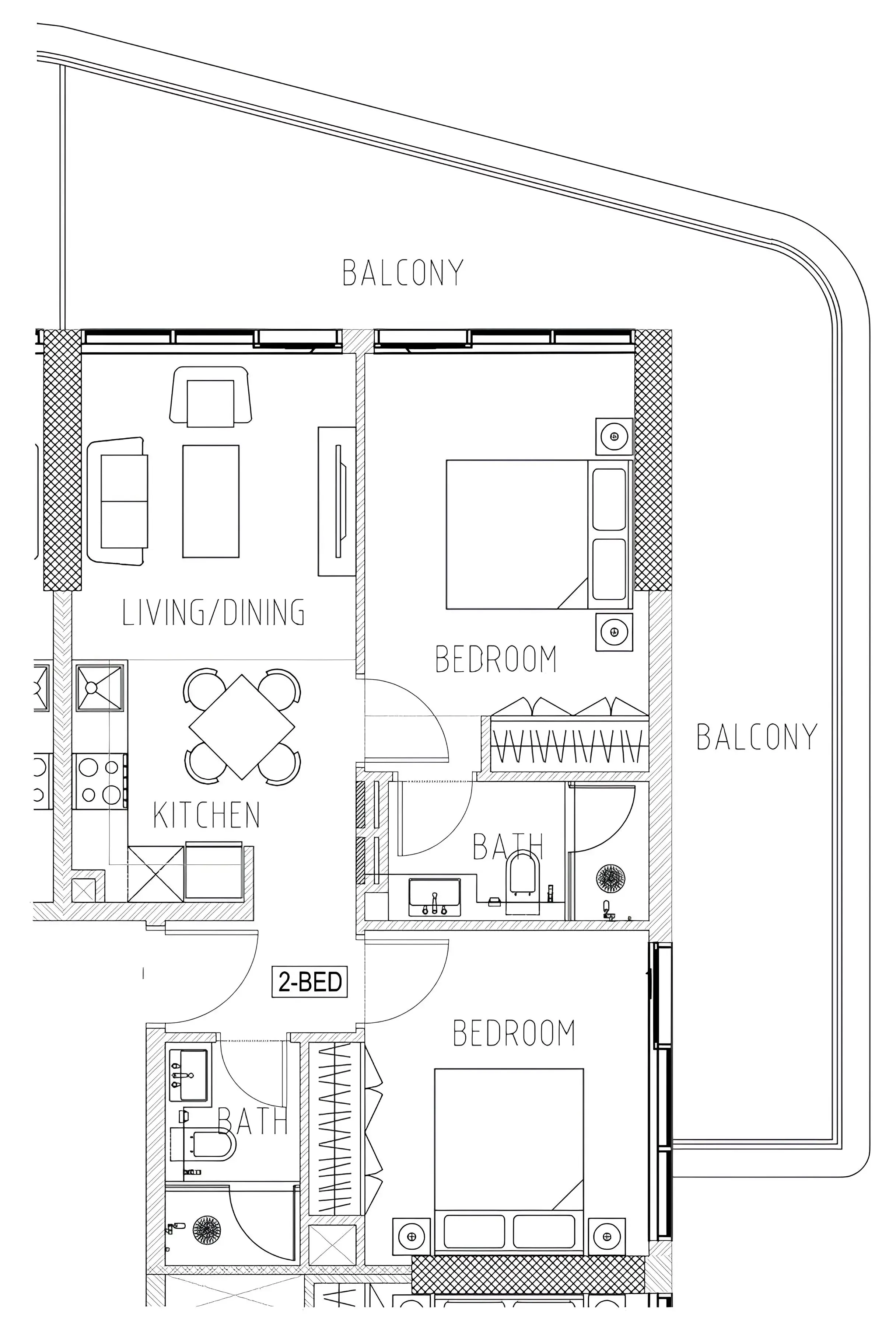 Elo 2 and 3 Damac 2 bed floor plan, 990 sqft
