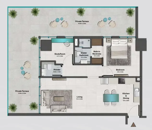 Sky Hills Residence 2 1 bed floor plan, 1,392 sqft