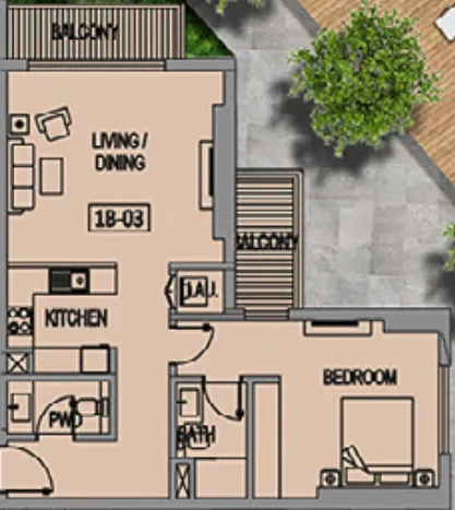 Jade Tower 1 bed floor plan, 868 sqft