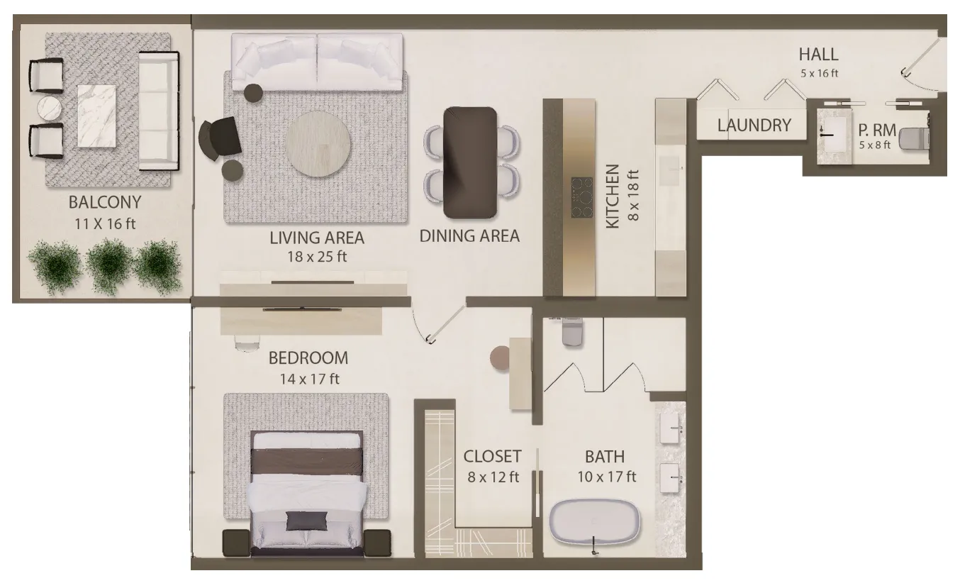 Omoria Private Residences 1 bed floor plan, 1,438 sqft