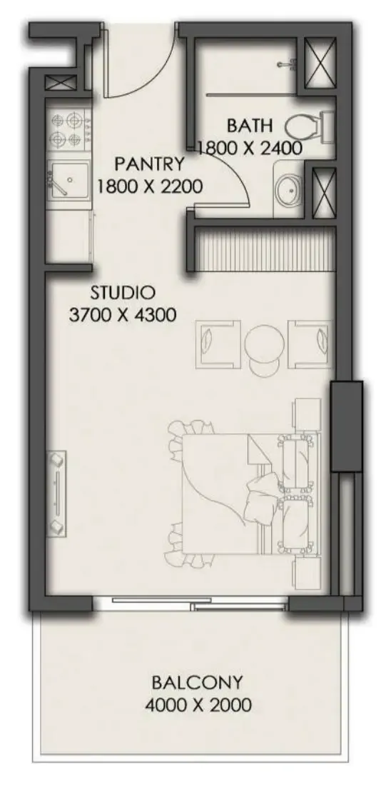 Park Residency Studio floor plan, 393 sqft