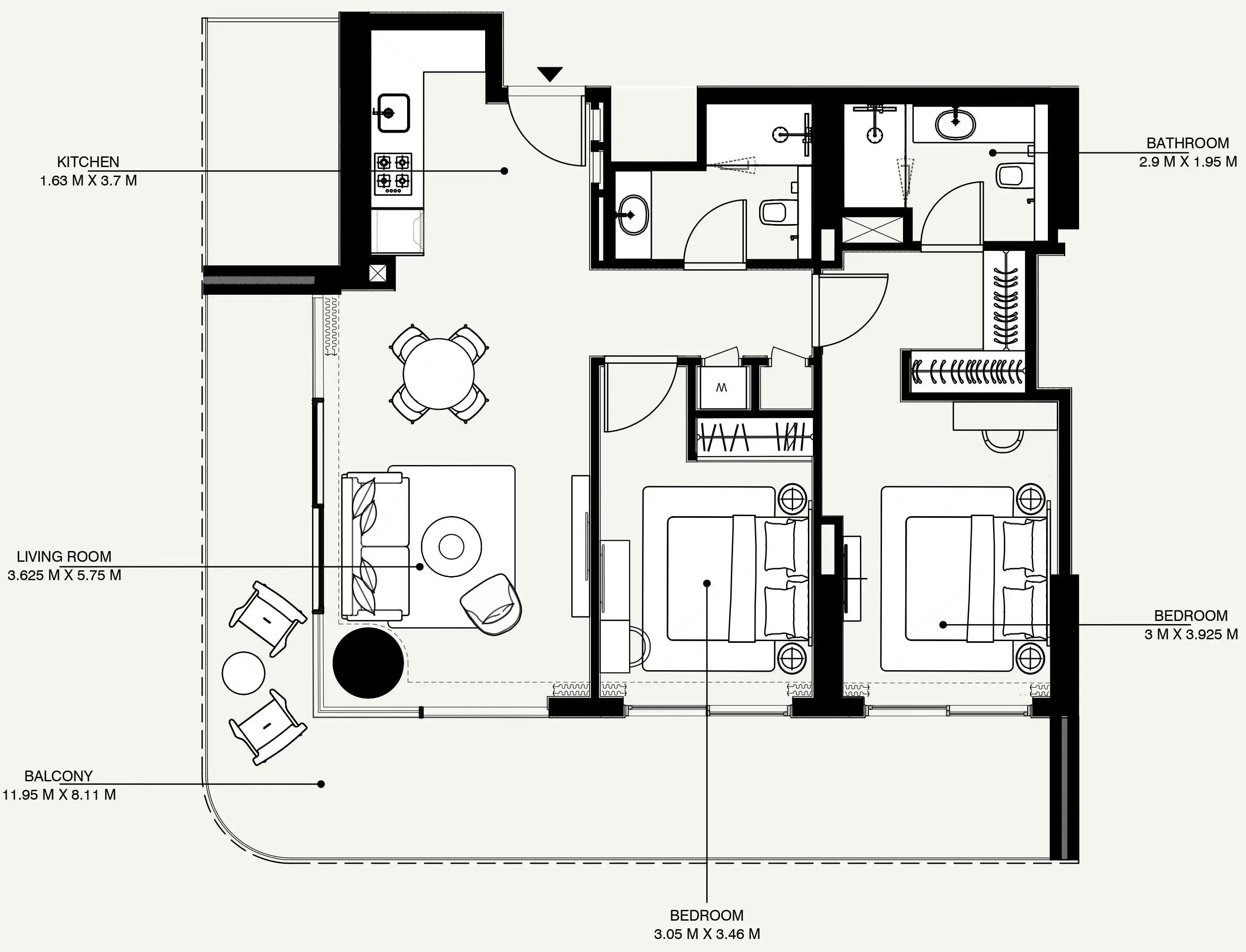 Azizi Venice 2 bed floor plan, 1,400 sqft