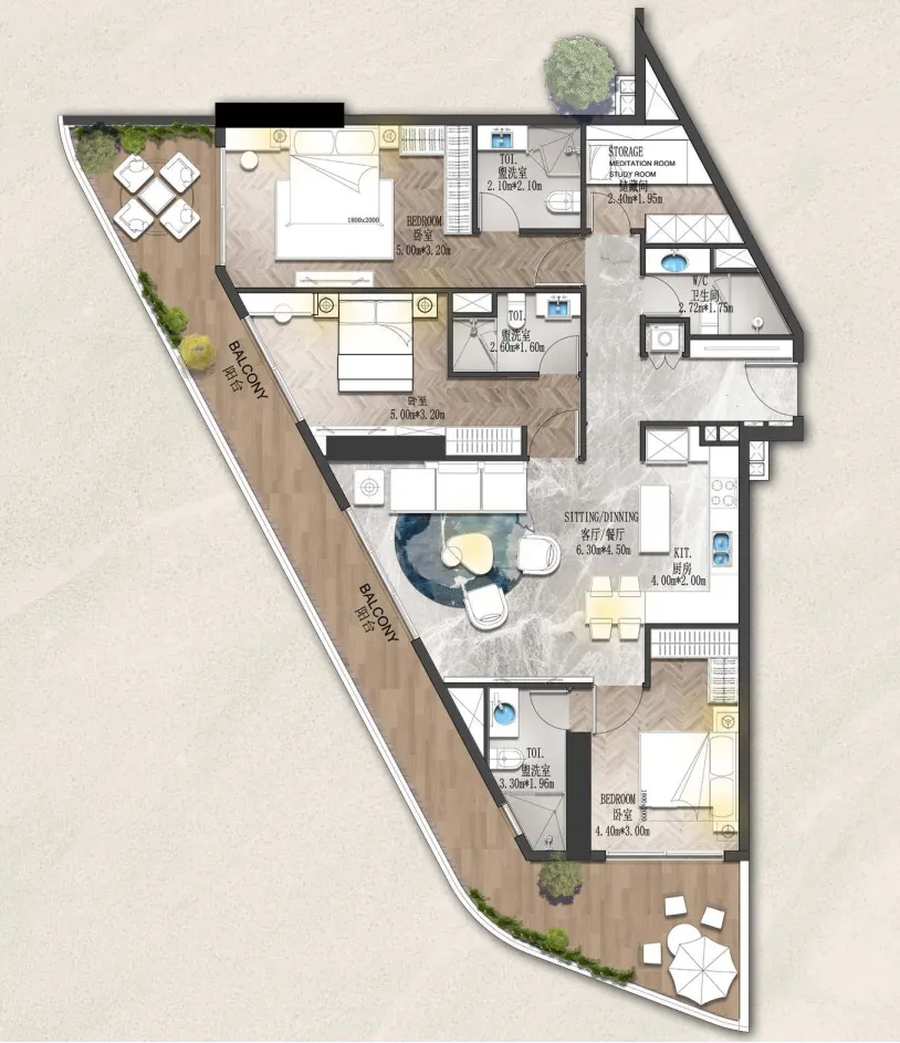 Forest City 2 3 bed floor plan, 1,766 sqft