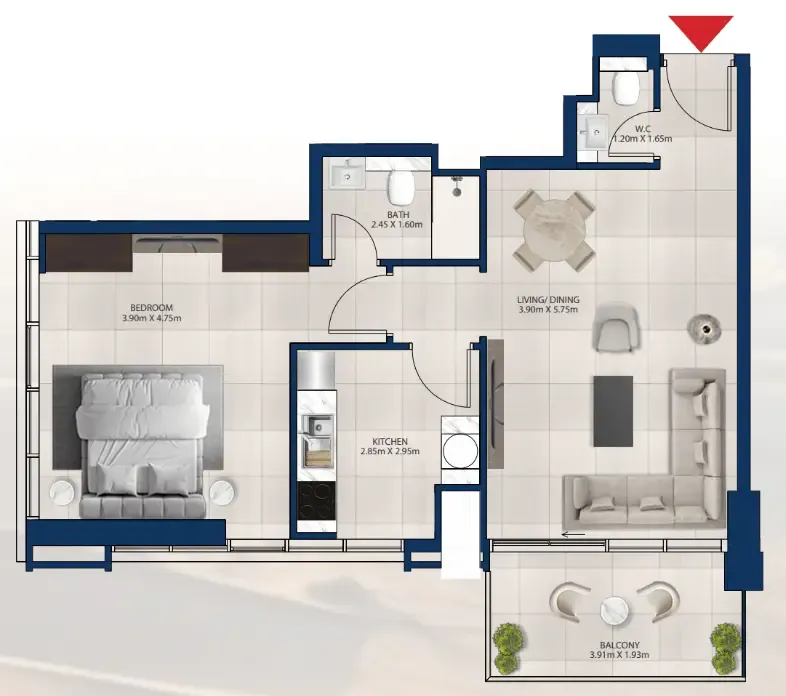 Al Vista 1 bed floor plan, 789 sqft