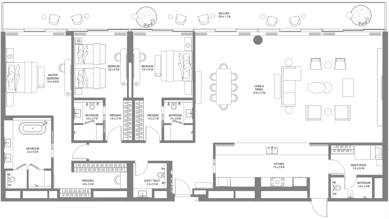 Anantara Sharjah Resort 3 bed floor plan, 3,538 sqft