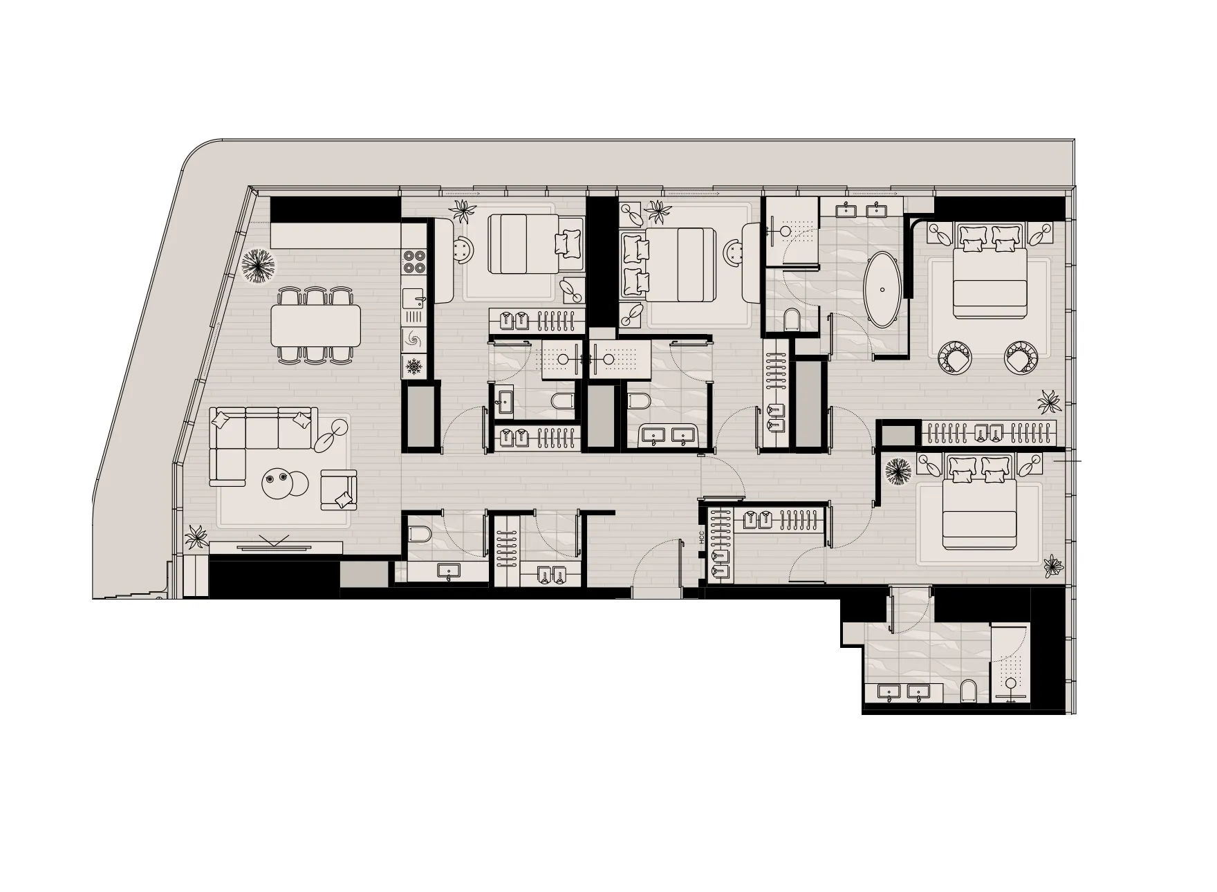 Iconic Tower 4 bed floor plan, 2,516 sqft