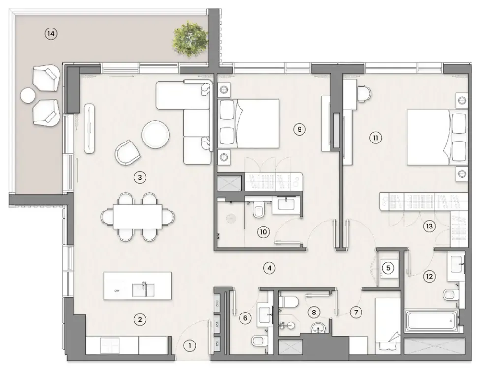 Tara Park 2 bed floor plan, 1,545 – 1,574 sqft