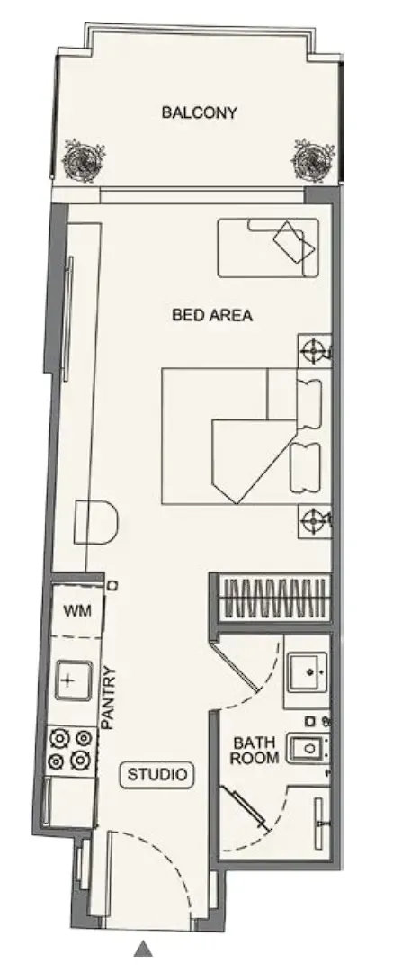 Binghatti Wraith Studio floor plan, 378 sqft