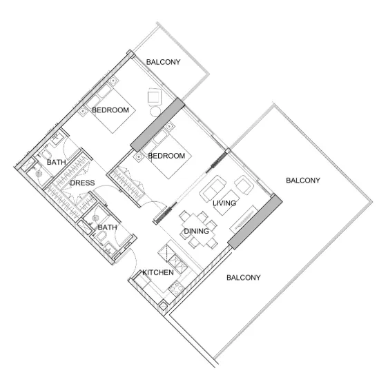 Golf Greens 2 bed floor plan, 1,406 sqft