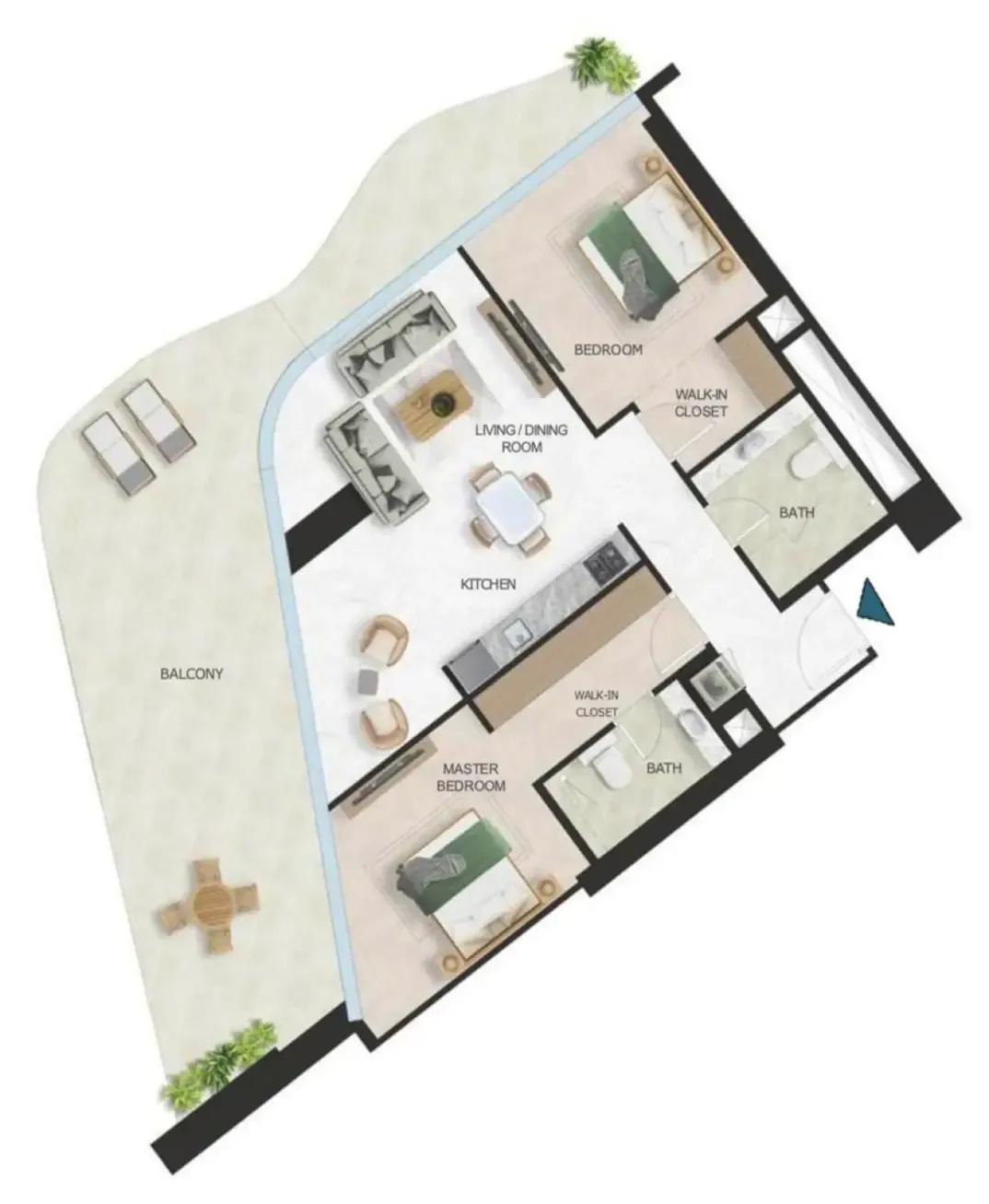 Oystra 2 bed floor plan, 1,556 sqft
