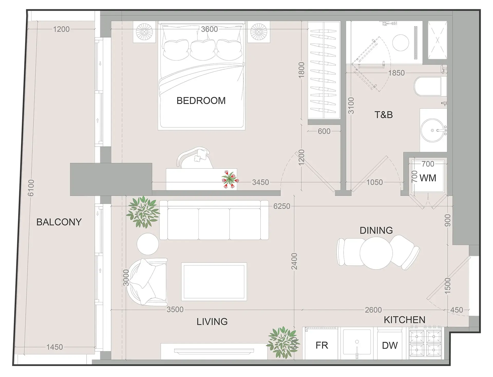 SKY LEVEL 1 1 bed floor plan, 552 sqft
