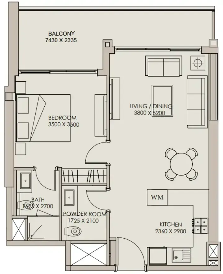 Nirvana Residences 1 1 bed floor plan, 772 sqft