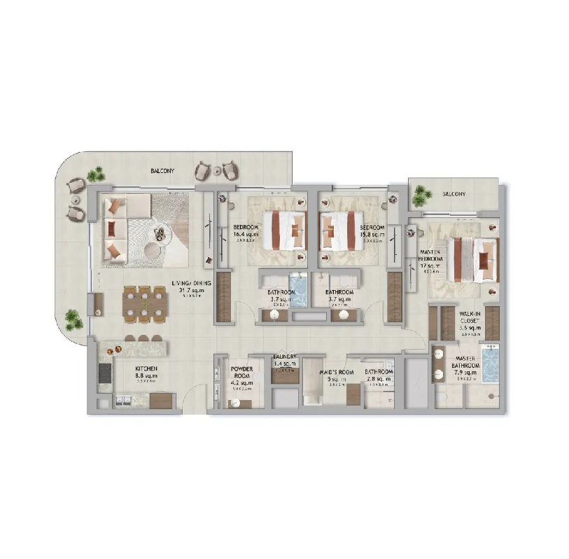 The Wilds Residences 3 bed floor plan, 1,962 – 2,682 sqft