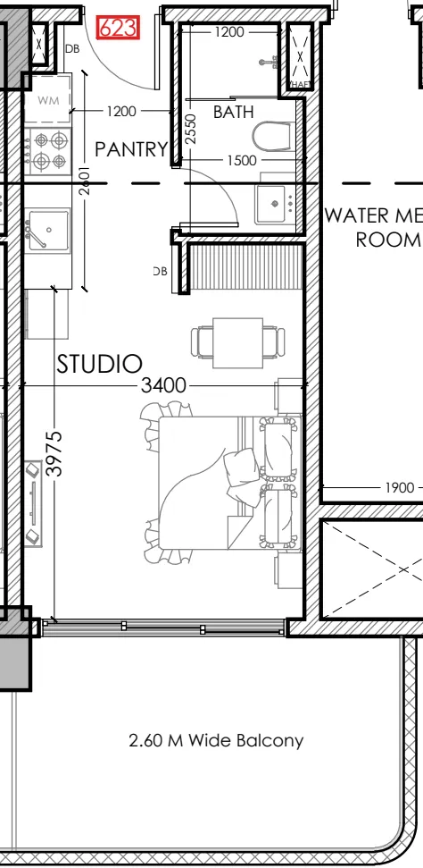 Al Haseen Residences 5 Studio floor plan, 413 sqft