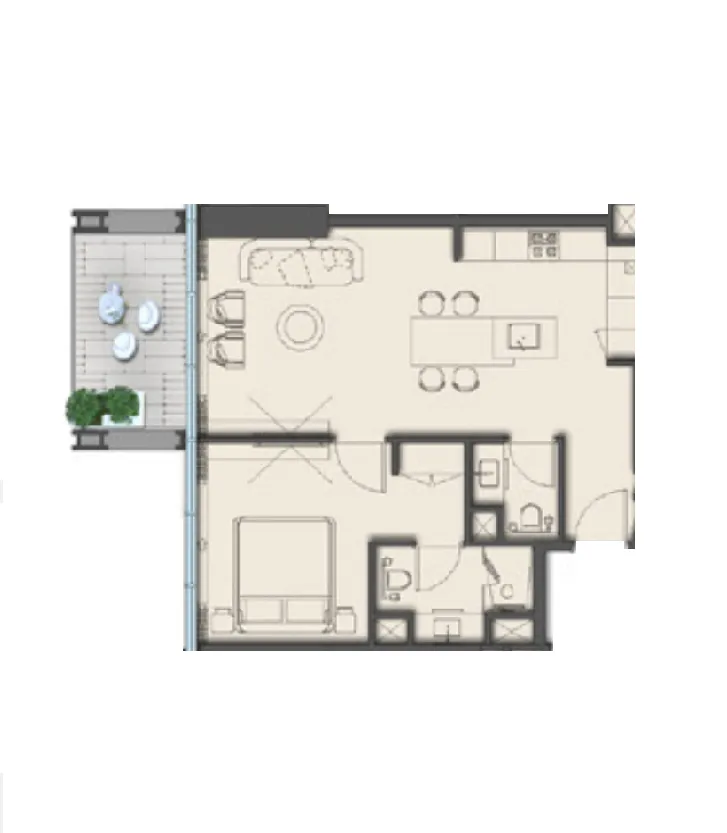 The Symphony by Imtiaz 1 bed floor plan, 843 sqft