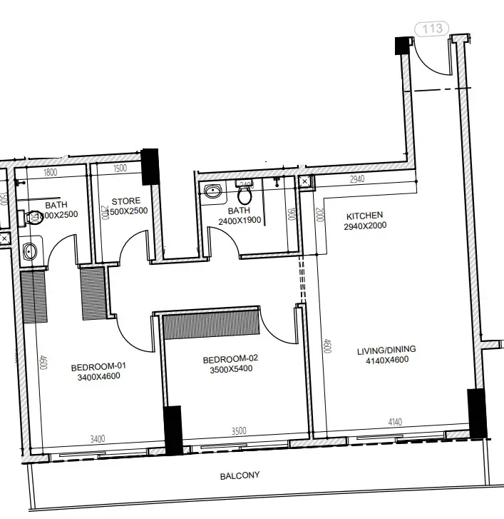 Astra South 2 bed floor plan, 1,036 sqft