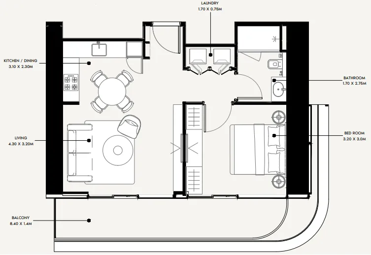 Azizi Milan 1 bed floor plan, 685 sqft