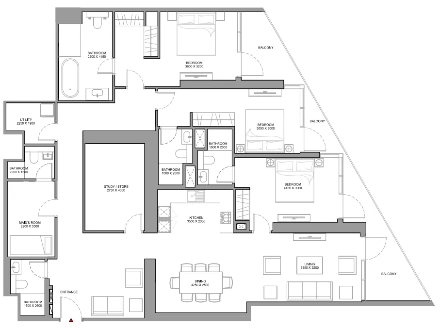 Skyvue Solair 3 bed floor plan, 2,289 sqft