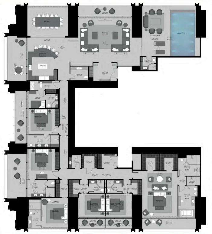 Burj Binghatti Jacob and Co Residences 6 bed floor plan, 4,229 sqft