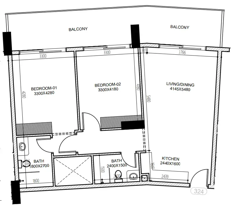 Astra South 2 bed floor plan, 1,053 sqft
